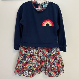 Mini Boden size 5-6y 116cm navy/multicolored sweatshirt skirt rainbow dress